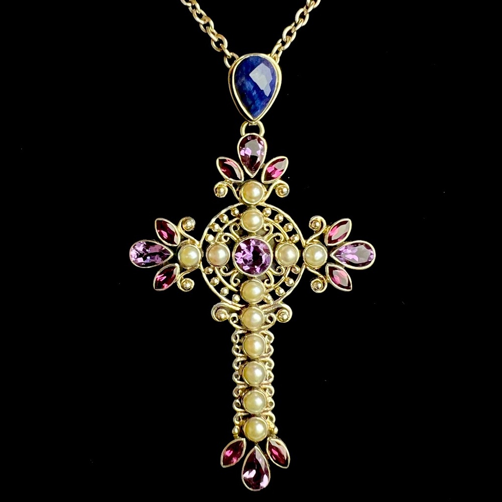 ✝️NICKY BUTLER Sterling Silver Blue Sapphire Corundum Pearl Pendant Necklace NEW